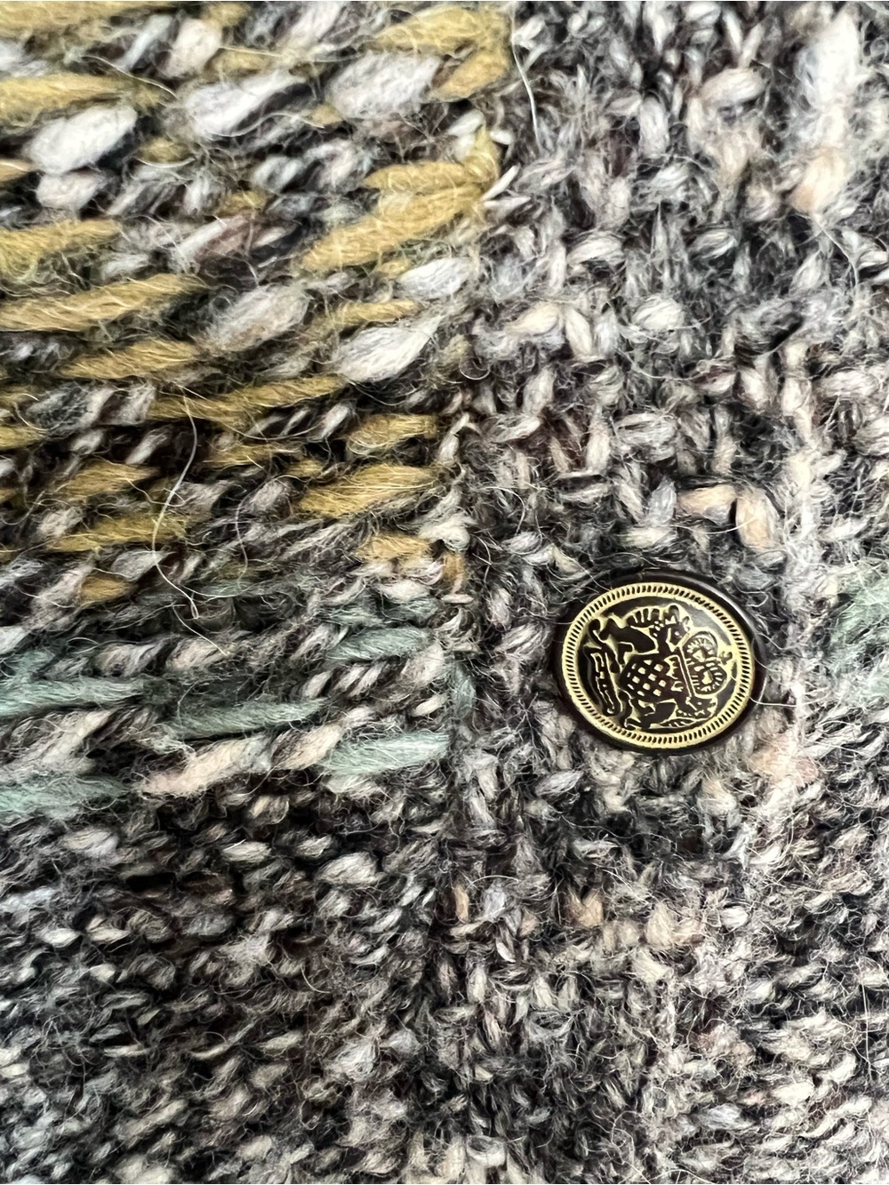 Wilfred Multicolor Gray Brown Olive Knit Shawl Collar Cardigan - Picture 2 of 9